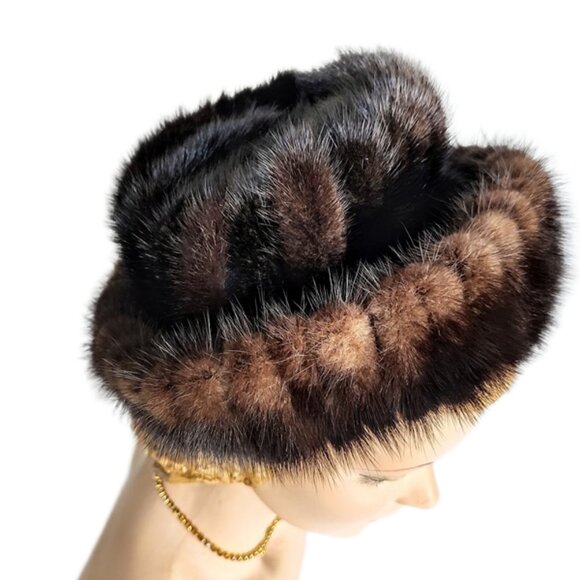 1960s True Vintage Dark Brown Genuine Mink Fur Rolled Brimmed Hat - Picture 4 of 6